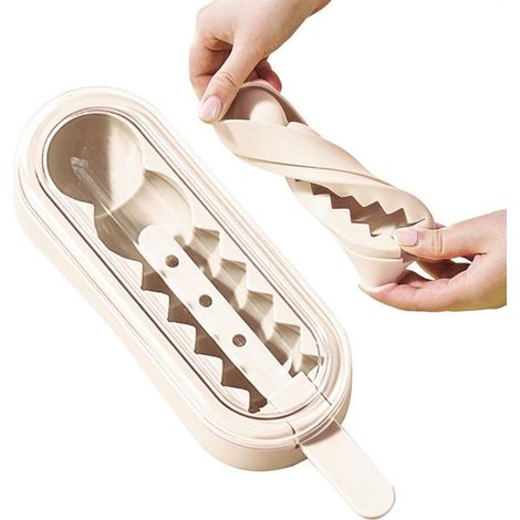 Eisformen für Eis am Stiel – Ideal für sommerliche Snacks – Auslaufsicherer Deckel – 21 x 8 x 4 cm – Cremefarben (1/5)
