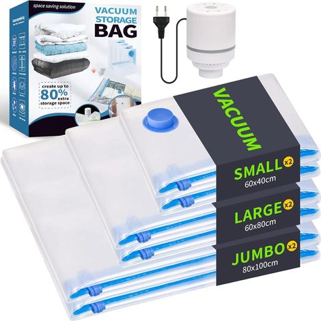 6 Sacs De Rangement Sous Vide, 2J/2L/2S, Avec Pompe Électrique, Pour Vêtements Et Literie, Idéal Voyage (1/5)