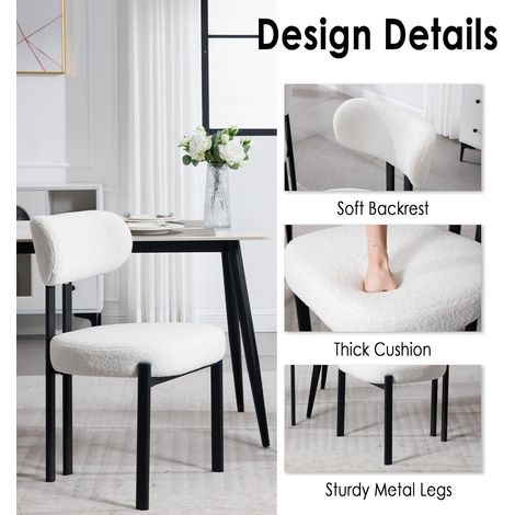 Wahson Lot de 2 chaises en fausse fourrure – Chaise salle à manger avec pieds en métal – Confortable et design moderne – Hauteur d'assise 48.25cm – Blanc