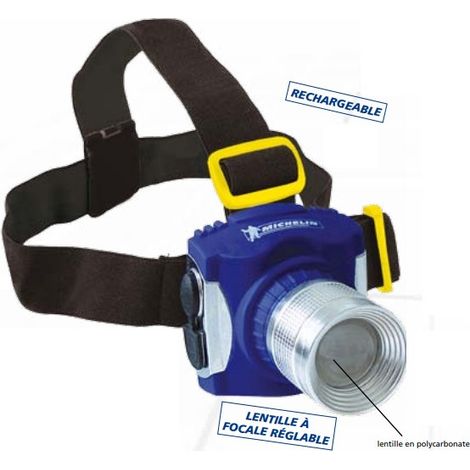 Michelin – Lampe frontale LED rechargeable 77lm – Batterie lithium Ni-MH 4.8V 500mAh – Étanche IP43 – Portée 170m – Tête rétractable (1/6)