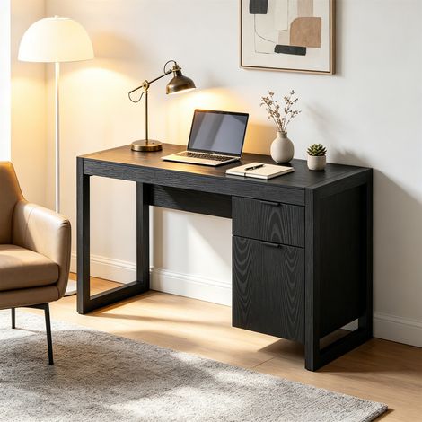 Home Office Wooden Computer Desk with Drawer and Cabinet Study Writing Table (1/5)