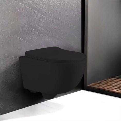 WC sospeso nero opaco senza brida YJ-2381MB con copriwater (1/4)