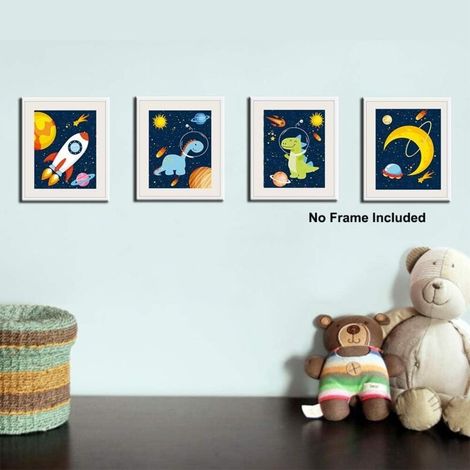 4er-Set Poster fürs Kinder-/Babyzimmer, Raketenplaneten-Poster, Weltraumposter für Kinder, Dinosaurier-Wandbild, Dekorative Bilder fürs Jungenzimmer, ungerahmt, 2025 cm (1/4)
