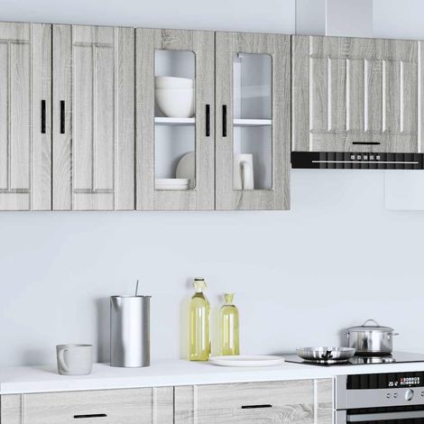 Küchen-Hängeschrank mit Glastür Porto Grau Sonoma