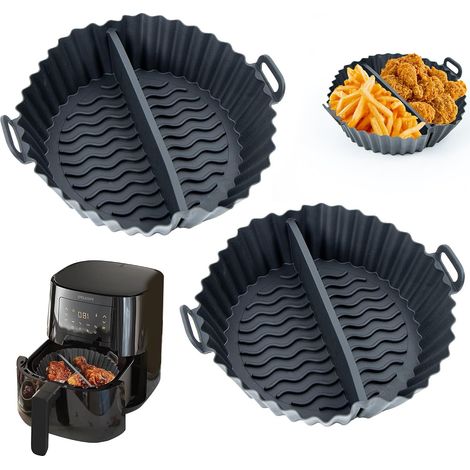 Moule Silicone Air Fryer, 2 Pièces Rond Accessoires Air Fryer Réutilisable Moule Air Fryer Plat Silicone Air Fryer pour Air Fryer Micro-ondes Four, Noir (1/5)
