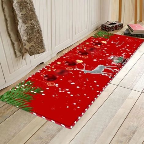 Tapis De Noël - Flanelle Antidérapante - Pour Cuisine Intérieure Et Extérieure - Motif Festif - 60 cm x 180 cm - 1 Pièce (1/4)