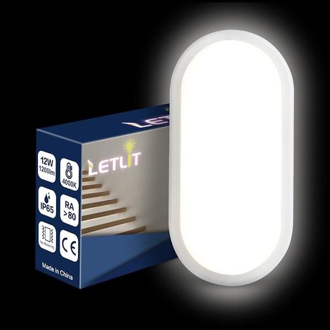 Plafonnier LED Ovale, 12W 1200LM Applique Murale Intérieure, IP54 Plafonnier Salle de Bain, 4000K Luminaires Intérieur, Lampe Exterieur Eclairage LED pour Garage Couloir Cave Balcon (1/5)