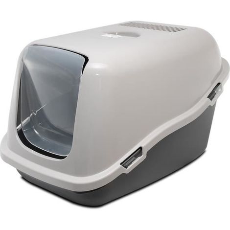 Maison de toilette pour chat - JUANIO - 57x39x41 cm - Porte battante - Bac fermé anti-odeurs - Anti-fuite (1/4)