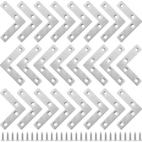 24 Pièces Équerres Plates Angle en L Equerre Fixation Plate Équerre Plate de Réparation Connecteur en Forme de L avec Vis Equerre de Fixation Plats pour Meubles Armoires Tables et Chaises en Bois (1/5)