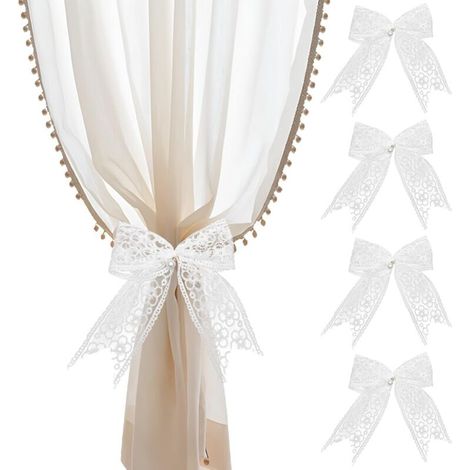 Ensemble de 4 embrasses de rideaux en coton, embrasse de rideaux style couronne, embrasse de rideaux style bohème, convient pour la maison, la chambre et le bureau, motif bouquet, beige (avec (1/4)