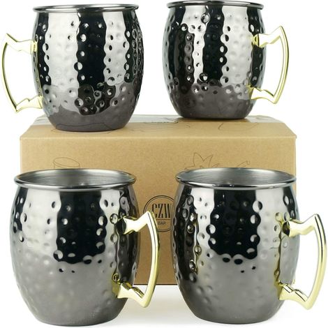 Tasse Moscow Mule - Cuivre Pur Plaqué - Intérieur Acier Inoxydable 304 - Contenance 560 ml - Diamètre 9,4 cm Hauteur 10,2 cm - Lot de 4 (1/5)