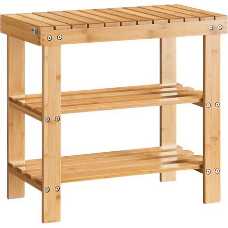 SoBuy Bamboo Shoe Rack with Seat on Top, Bathroom Shelf, L50cm, FSR02-K-N (1/5)