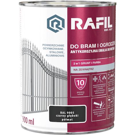 Vernice RAFIL per cancelli e recinzioni, nero intenso semi-opaco 0,9L