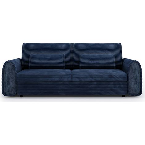 BELLO - Canapé droit convertible bi matière 2 places Bleu (1/5)