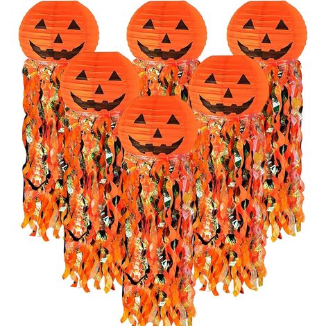 6 Pièces Lanternes en Papier Citrouille Halloween, Décoration Suspendue Halloween pour Porte, Mur et Salle de Fête, Lanternes en Papier Réutilisables pour Décoration Maison, Soirée et Fête d'Halloween (1/5)
