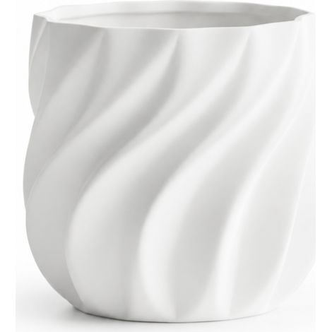 Pot de fleurs blanc décoratif pour plantes à structure nervurée ondulée (1/3)