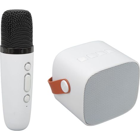Mini enceinte Bluetooth portable sans fil avec microphone pour karaoké, idéale pour les fêtes à la maison et les anniversaires (blanche). (1/5)
