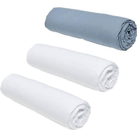 TODAY Essential 3-Piece Fitted Sheet Set - 140 x 190 cm - 2-Piece - 100% Cotton - Chalk/Denim
