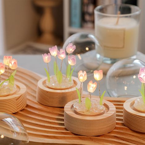 Veilleuse en forme de fleur, veilleuse en forme de tulipe, décoration intérieure, lampe de chevet, veilleuse pour bureau, chambre, violette (1/5)