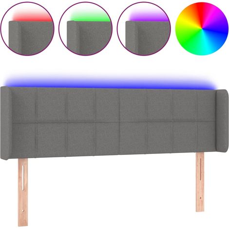 Testiera Testata del letto a LED Grigio Scuro 147x16x78/88 cm in Tessuto (1/4)