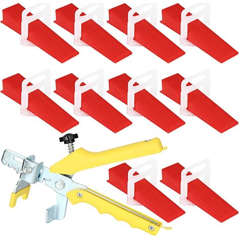 Lot de 601 Système de Nivellement, Languette de Nivellement 3mm, avec 500 Languettes de Traction, 100 Cales Réutilisable, 1 Pince pour Aider à la Pose de Carrelage 6 à 15 mm de épaisseur (1/5)