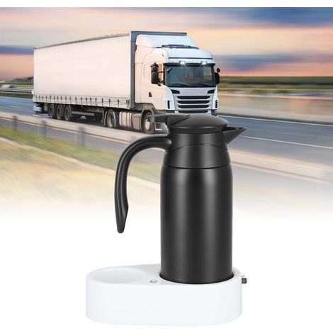 Elektrischer Wasserkocher fürs Auto (800 ml), automatische Umschaltung 12 V/24 V, tragbar, Zigarettenanzünderstecker (12 V/24 V), weißer Sockel, schwarzes Gehäuse (1/5)