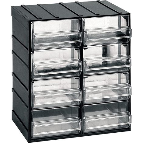 Unité de stockage modulaire en plastique L 192 x P 148 x H 230 mm avec 8 tiroirs transparents (1/4)