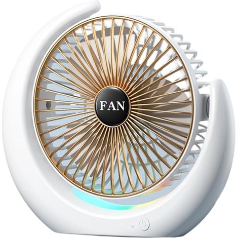 Ventilador de escritorio silencioso, 3 velocidades, carga USB-C, motor sin escobillas, diseño compacto y brillante, ideal para el hogar o el teletrabajo, blanco. (1/5)