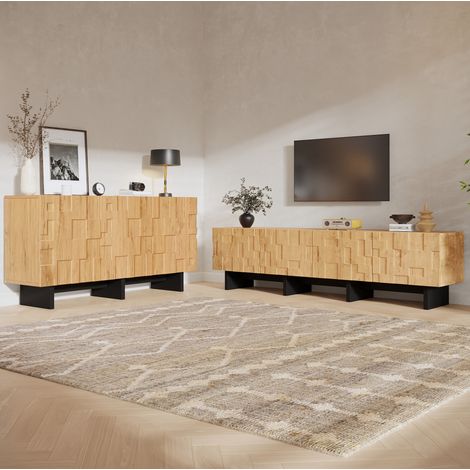TV-Lowboard und Sideboard aus MDF und Spanplatte in Naturholzoptik, 180/140 cm, OKWISH (1/5)