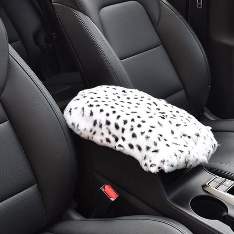 Coussins de siège auto, tapis d'accoudoir en fourrure de lapin pour l'hiver, tapis d'accoudoir intérieur, tapis d'accoudoir central, tapis d'accoudoir de voiture-taches de léopard blanc (1/3)