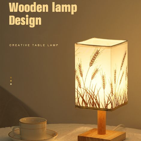 Lampe de chevet avec protection des yeux, alimentée par USB, abat-jour en tissu, style minimaliste et moderne, idéale pour la chambre ou le bureau. Luminosité fixe. Motif épi de blé. (1/3)