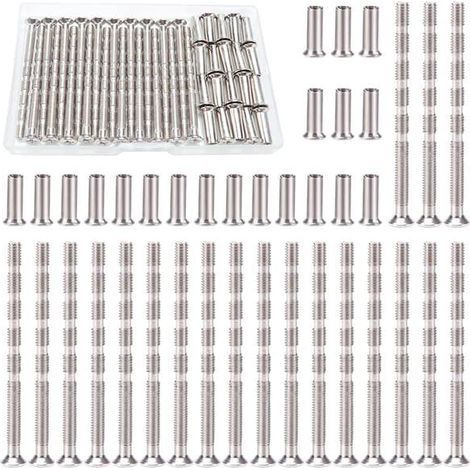 20 Pièces Vis Poignee Porte M4, Vis de Connexion avec Boulon Kit, Boulons de Connexion et Manchon, Liaison Meuble Nickelée pour Poignée de Porte (1/3)
