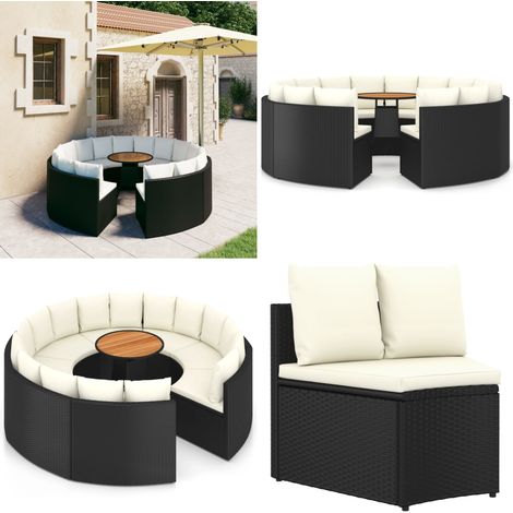9-tlg. Garten-Sofagarnitur mit Auflagen Poly Rattan Schwarz - Garten-Lounge-Set - Garten-Lounge-Sets - Home & Living (1/5)