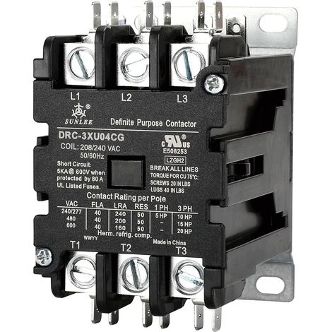 Bardusch-Contacteur tripolaire 40 A, bobine 240 V, conforme aux normes UL, compatible OEM avec le contacteur bipolaire Siemens 42CF35AG (équivalent) (1/5)