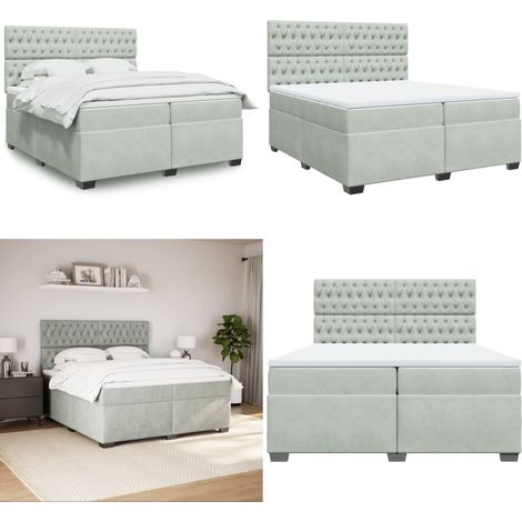 Sommier à lattes de lit et matelas Gris clair 200x200cm Velours - Lit Double - Lit Plateforme - Matelas À Ressorts Ensachés - Literie - Chambre À Coucher - Home & Living