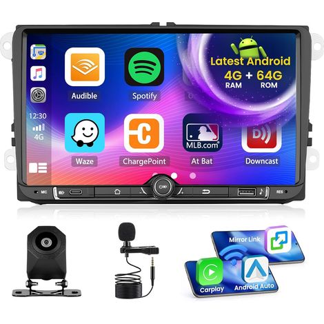 4+64G Radio pour Golf Skoda Polo Passat Tiguan Touran, 9'' Android 15 Ecran avec sans Fil Carplay/Android Auto Lien Miroir GPS Radio FM/RDS DSP WiFi Bluetooth SWC USB AHD Caméra de Recul (1/5)
