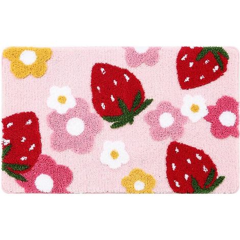 Tapis de bain rose à motif fraise, accessoires de salle de bain, lavable en machine, doux, 45 x 65 cm (1/5)