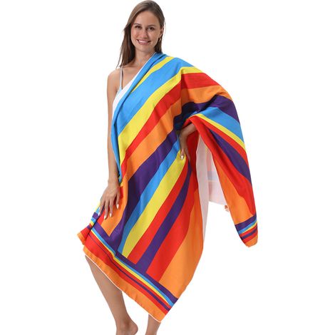 Serviette de plage chaude en microfibre absorbante, série rayures colorées, impression (1/4)
