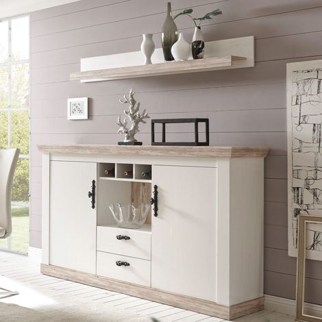 Sideboard und Wandboard FERNA-61 im Dekor Pinie weiß Landhaus mit Oslo dunkel Nb. B/H/T ca. 168x104x44 cm (1/5)