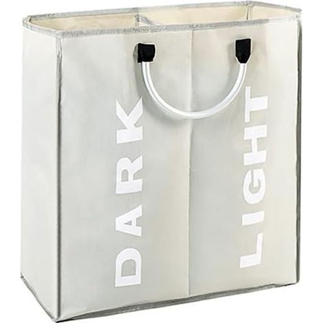Panier à linge pliable en tissu Oxford 600D imperméable avec poignée en EVA et 2 compartiments de rangement 53 x 23 x 53 cm (gris clair) (1/3)