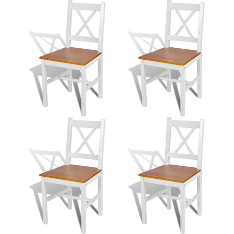 Juego de 4 sillas de cocina comedor de diseño clásico madera de pino blanco CDS021233