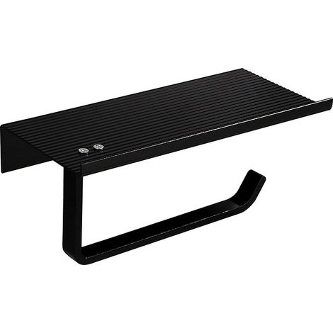 Soporte para papel higiénico, soporte de pared para teléfono, estante de almacenamiento (doble capa, negro) (1/4)