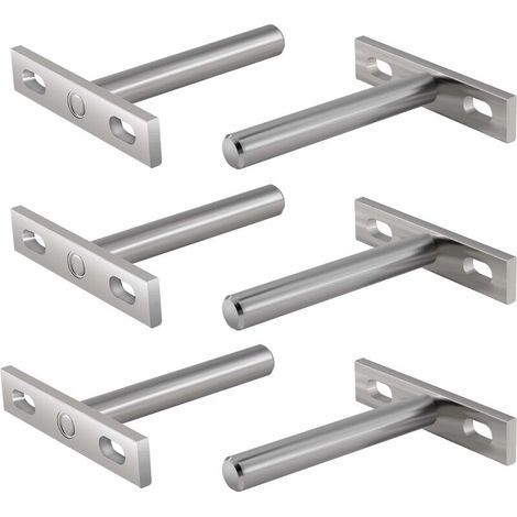 Ensemble de 6 supports métalliques pour étagères flottantes, fixation murale invisible de 7,6 cm (3 pouces). - (1/5)