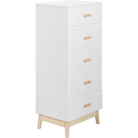 Cassettiera Mobili Rebecca Myristica 115x50x40 MDF Pino Bianco Marrone Scandinavo Da Montare (1/5)