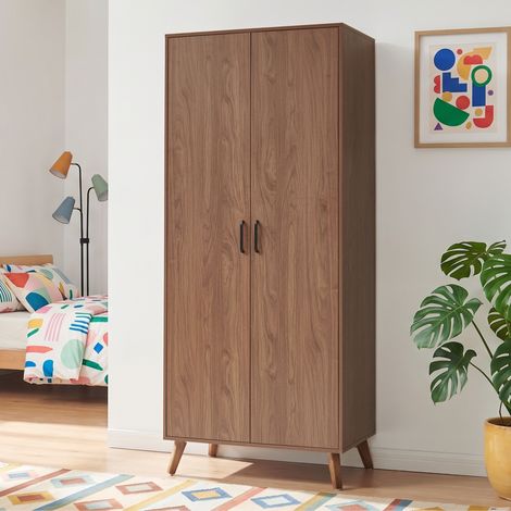 Armadio Guardaroba Norg con 2 Ante e 4 Scomparti 191x80x52 cm - Effetto Noce [en.casa] (1/5)