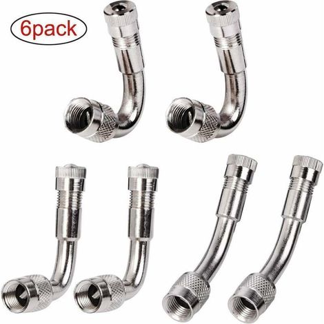 6-teiliges Reifenventil-Verlängerungsset, Reifenventil-Adapter, Luftreifenventil-Verlängerung, Reifenventil-Winkelverlängerung, für Auto, Motorrad, Fahrrad, LKW, 3 Ausführungen (Silber)