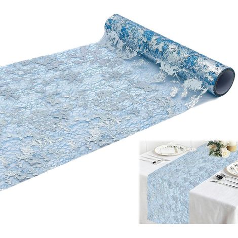 Tischläufer Blau Silber 28x900cm Glänzend Polyester für Festdeko