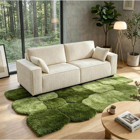Sofá de 3 plazas beige de pana 218 cm con 2 cojines OKMYHOME (1/5)