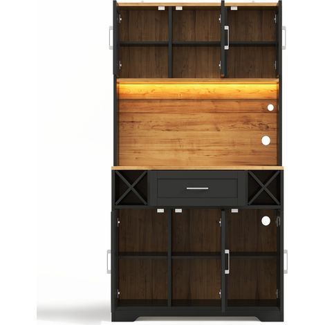 Credenza cucina alta con LED RGB, scaffali per vino, prese e carica USB, 105 x 40 x 180 cm (1/5)