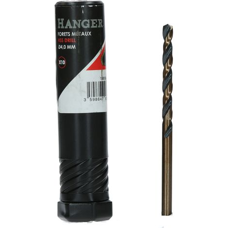 Boite de 10 forets métaux HSS taillés meulés diamètre 4mm - HANGER - 155138